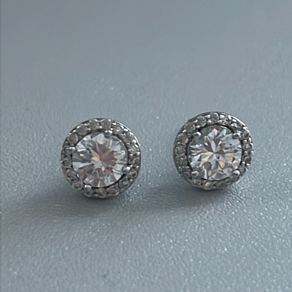 Faux Round Diamond Stud Earrings with Halo